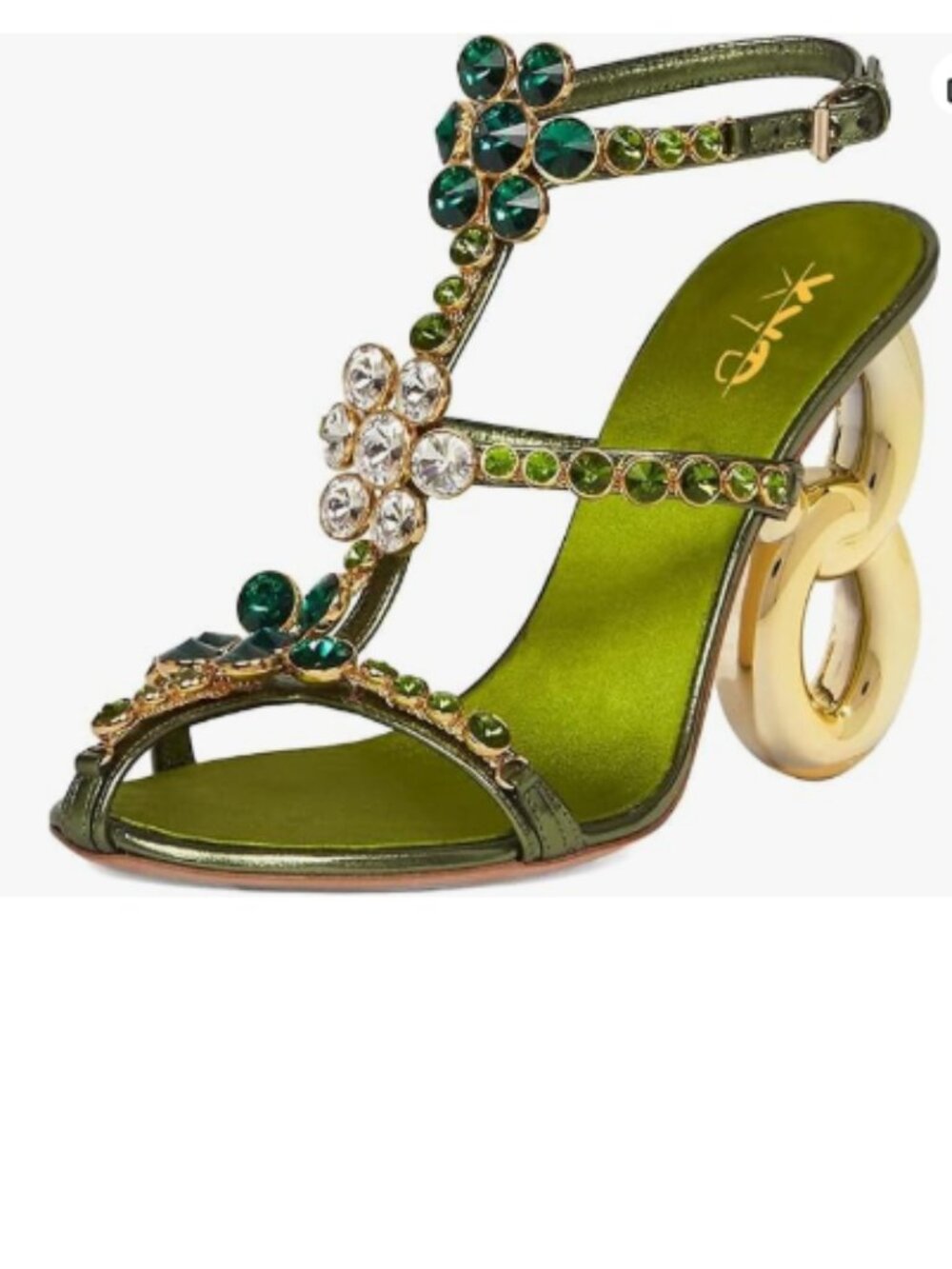XYD Green Retro Gorgeous Caged Open Toe Sandals Metal High Heel Rhinestones Shoe